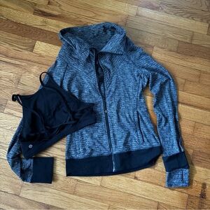 Lululemon Gray and Black knit Zip-Up Jacket Sports Bra size 6 like new